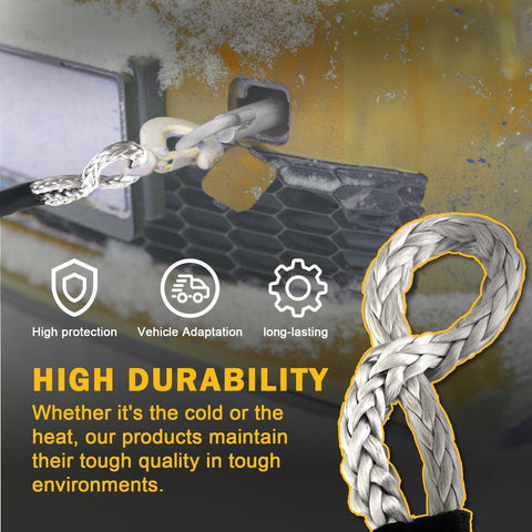 Soft Shackle 0.5 Inch by 22 Inch With 56,000 Lbs Break Strength in action, showing high durability with protective sleeve for off-road
