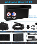 All In One Pond Waterfall Kit With LED Lights 8 Inch Stainless Steel Spillway 660 GPH Pump Outdoor Fountain components