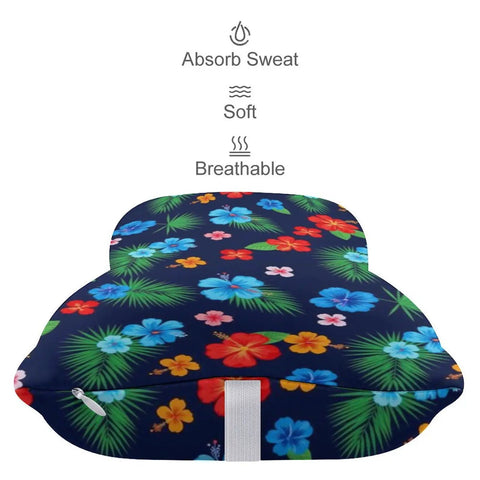 Travel And Office Memory Foam Neck Pillow With Washable Zippered Cover, Ergonomic Chin And Cervical Support Cushion, Tropical Hibiscus