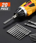 Twenty Piece Hex Bit Set With Magnetic S2 Steel Drill Bits For SAE And Metric Allen Wrenches, shown on black surface.