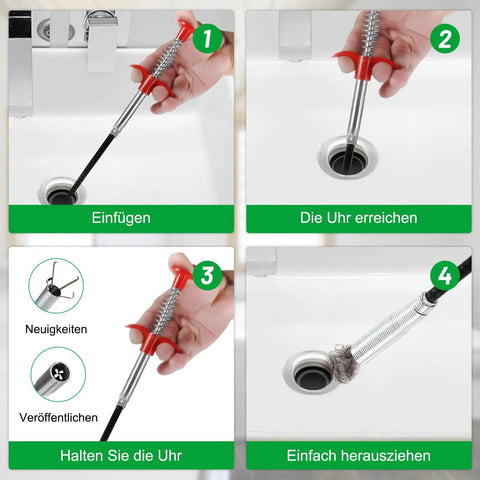 Five Piece Hair Drain Clog Remover Kit With Flexible Snakes And Long Reach Grabber For Toilet, Sink, Tub, Shower And Sewer Includes 61 Inch Snake, Two 19.6 Inch Hair Snakes, 17.7 Inch Cleaning Brush, 63 Inch Grabber, And Double End Pipe Brush