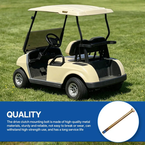 Heavy Duty Replacement Drive Clutch Mounting Bolt Fits Club Car Gas Golf Carts 1982 To Present 5 1/2 Inch Long 3 8 24 Left Hand Thread Matches Fe290 Fe350 installed on golf cart on green grass