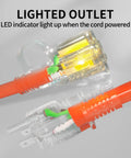 Outdoor 200 Ft Extension Cord 12 Gauge 3 Prong Heavy Duty Waterproof SJTW With Lighted End Cold Weather Resistant close-up