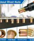 Heavy Duty 400 Piece Zinc Plated Rivet Nut Kit With UNC Threaded Inserts From 6-32 To 3/8-16 Featuring Flat Head Nutserts on metal panel.