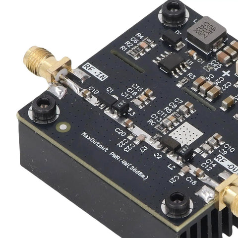 Close-up of Rugged RF Power Amplifier Module For Ham Radio And Broadcasting 0.5-800MHz Coverage, 15W Output, 40 dB Gain