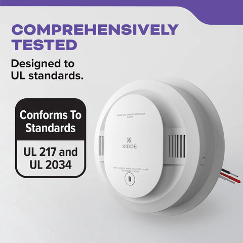 Premium Smoke And Carbon Monoxide Detector Hardwired With Aa Battery Backup 3 Pack with UL compliance and design details.