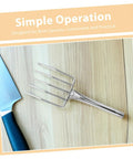 Stainless Steel Bean Sprout Fork Garden Hand Tool Portable Mucking And Digging Trowel next to kitchen knife on wooden surface