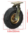 Heavy Duty Ten Inch Swivel Caster Set Of Four Built Like A Beast Industrial Wheels with pneumatic rubber tires and steel hubs.