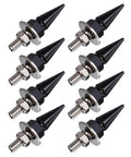 Set Of Eight Badass Spiked Aluminum License Plate Screws With Security Hardware For A Tight Anti Theft Lockdown On Any Daily Driver Or Custom Bike Rig Today, black spiked design.