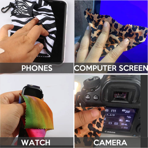 Seabbo 4-pack animal-print microfiber cleaning cloths for glasses, phones, watches, screens, cameras