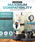 Front view of Aquatonics 98209800 pool filter replacement kit with gauge and air-relief valve.