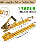 Tough As Nails Heavy Duty Ratchet Straps 2 Pack 2 Inch By 20 Feet Tie Down Gear showcasing strap with double J hook and break strength.