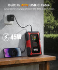 4 In 1 Jump Starter With Air Compressor And Tire Inflator, 4000A Car Battery Booster charging phone via 45W USB-C cable