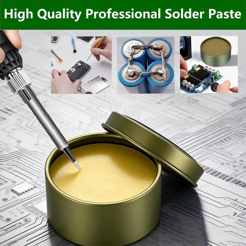 Lead Free Solder Paste Flux For Electronics Repair And PCB Bonding, Smooth Application, tin packaging, soldering iron in use