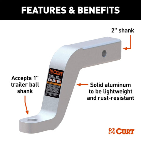 Aluminum Trailer Hitch Ball Mount for 2 Inch Receiver 8000 Lbs Capacity 1 Inch Ball Hole 5 Inch Rise or 6 Inch Drop Heavy Duty