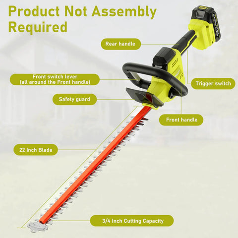 22 Inch Cordless Hedge Trimmer With Two Batteries And Charger 20V Lightweight Handheld Electric Hedge Cutter diagram