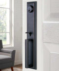 Front Door Handleset With Full Escutcheon And Slim Lever Lock, Single Cylinder Deadbolt, Left Or Right Handed, Oil Rubbed Bronze Finish