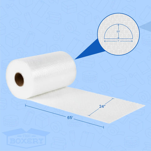 24 Inch By 65 Foot Bubble Roll With Half Inch Large Bubbles, Perforated Cushioning Wrap For Packing Moving Shipping image