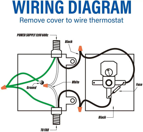 Wiring diagram for 12 Inch Wall Mounted Shutter Exhaust Fan with Temperature Controller.