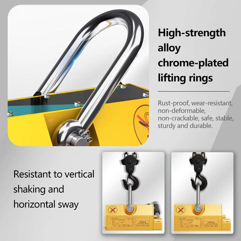 Kickass Heavy Duty Permanent Lifting Magnet With 11000 Lbs Capacity chrome-plated lifting rings for secure handling.