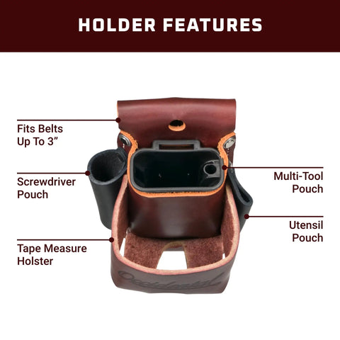 Belt Worn 4 In 1 Tool And Tape Holder With Four Times Tool Capacity includes screwdriver pouch and tape measure holster