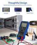 Bluetooth Digital Multimeter 20000 Counts True RMS Auto Range With Data Logger on workbench with backlight and stand