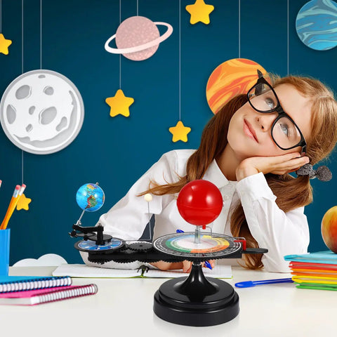 Solar System Model Kit Showcases How Earth And Moon Revolve Around The Sun For Teens And Students A Hands On STEM Science Experiment Teaching Tool For Astronomy Education, desktop model with girl