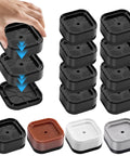 Score Big With These Rock Solid Adjustable Furniture Risers Heavy Duty Stackable Bed Lifts Elevate Your Beds Desks Tables And Couches Effortlessly In Sleek Black Eight Pack showing stackable risers and hand placement.