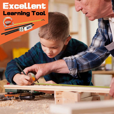 Enfant utilisant une règle issue d'un ensemble Piece 18 outils adaptés Piece , avec ceinture renforcée et tour de taille réglable de 50 à 81 Inches – Kit d'outils à main Inches