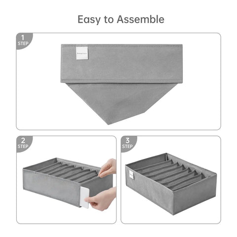 Assembly steps for 4 Pack T Shirt Drawer Organizers Set With 8 Grid Small Compartments And 5 Grid Medium Compartments.