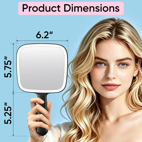 Lighted Handheld Mirror With Three Color Temperature And Dimmable Lights For On The Go Makeup Hair Styling And Shaving