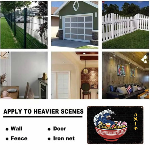 Collage of varied scenes where a Vintage Metal Sign Ramen Noodle Soup Tin Wall Art 8 By 12 Inch For Kitchen Home Bar Office Decor can be used.