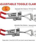Heavy Duty Toggle Latch Pair Quick Release Cabinet Hasp Rugged Steel Clasp With Snap Tight Lever Pull And No Sweat Screw Fasteners For Toolboxes And Gear Secure Lock Down, adjustable clamp showing minimum and maximum distances.