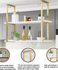 Dope Ceiling Mounted Wine Rack With Plant Shelf, Rustic Iron And Wood Holder in kitchen, two bottles and plant on shelf