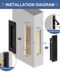 Installation diagram of Oil Rubbed Bronze 6 Inch Pocket Door Hardware Kit with Recessed Flush Pulls and Edge Pulls