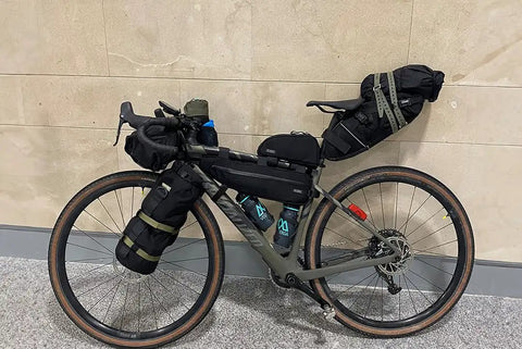 Inova Light Bike Saddle Bag Water Resistant Cordura 1000D Under Seat Storage For Bikepacking Large Underseat Bag shown on gravel bike