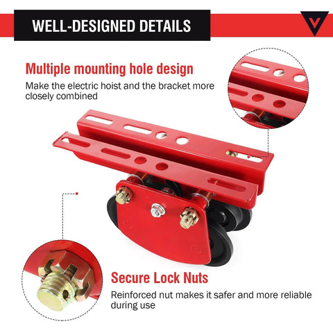Electric Hoist Manual Trolley 1 Ton heavy duty I beam red trolley with dual wheels and secure lock nuts, adjustable flange design