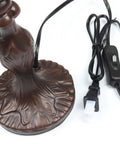 Close-up of metal base and cord of Hummingbird Tiffany Style Stained Glass Table Lamp Night Light With 8 Inch Shade And 15 Inch Tall Metal Base