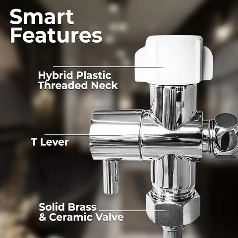 Leak Stop Brass 3 Way T Adapter For Bidet With On Off Valve Cross Threading Resistant Hand Nut 3/4 In X 3/4 In X 1/2 In Threads
