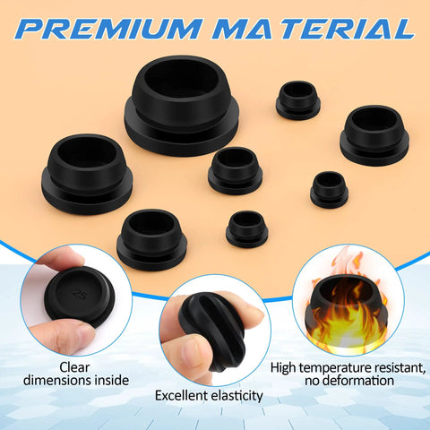 Super Tough 135 Pc Silicone Rubber Plug Kit With Eight Killer Sizes For DIY Repairs, Dust Proof Sealing And Fancy Garage Gasket Fixes That Keep Your Gear Clean And Looking Totally Fresh Any Time. black silicone rubber plugs in assorted sizes for hole sealing