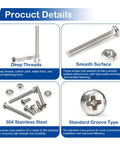 310 Piece 4-40 Phillips Pan Head Machine Screws Assortment Kit in 304 Stainless Steel showing deep threads and smooth surface