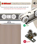 Heavy Duty Two Door Sliding Barn Door Hardware Kit With Flex Bronze Aluminum Track And Smooth Rolling Wheels showing 8-wheel bearing hangers.