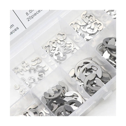 304 Stainless Steel E Clip Washer Assortment Kit For Shaft Circlip Retaining Rings M1.5 To M10 120Pcs To 200Pcs in plastic case