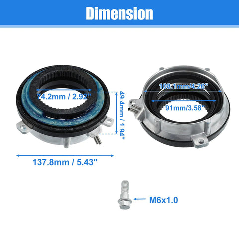 Heavy Duty Pair Of Front Automatic Locking Hub Actuator Assembly For Ford F150 Expedition Mark Lt Straight Bolt On No Headache Install Replace 7L1Z3C247A dimensions showing sizes and design features.