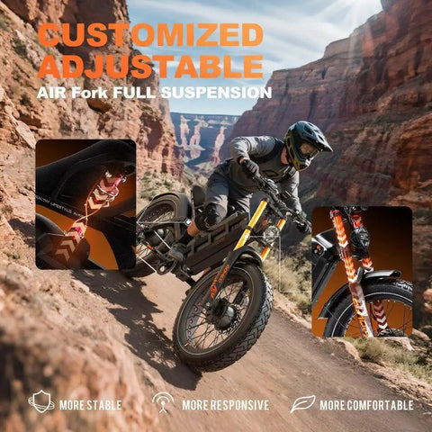 Heavy Duty 5600W Dual Motor Electric Bike For Adults 60V 80Ah Long Range Battery with customized adjustable air fork suspension.