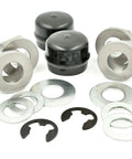 Front Wheel Bearing Bushing And Hardware Rebuild Kit For Lawn Mower And Tractor With 4 Bushings And 2 Hub Caps Premium Hardware Oil Impregnated Sintered Steel Beefed Up For Durable Smooth Operation with bushings, hub caps, washers and clips