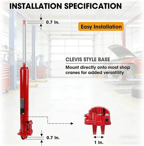 3 Ton Hydraulic Long Ram Jack With Clevis Base And Handle For Garage And Shop Lifts 6000 Pound Capacity in workshop setting