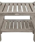 24 Inch Gray Waterproof Teak Wood Shower Bench With Built In Shelf, Heavy Duty Seat For Inside Shower with slatted design