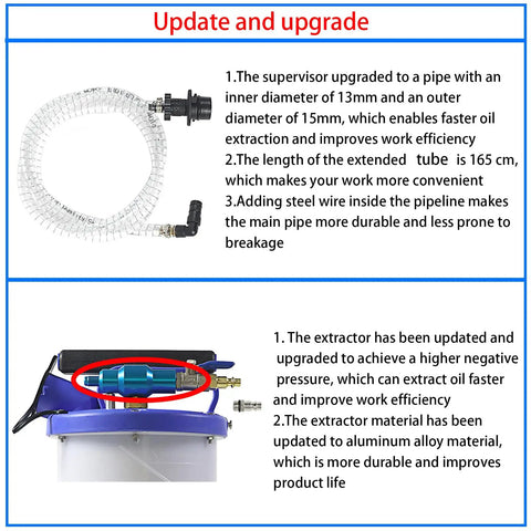 Pneumatic And Manual Oil Extractor Pump With 6.5 Liter Capacity Vacuum Evacuation For Automotive Fluids Extended Suction Hose