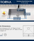 Diagram of 28-Inch Undermount Kitchen Sink With Deep 10-Inch Basin, Premium 304 Stainless Steel, dimensions and design shown